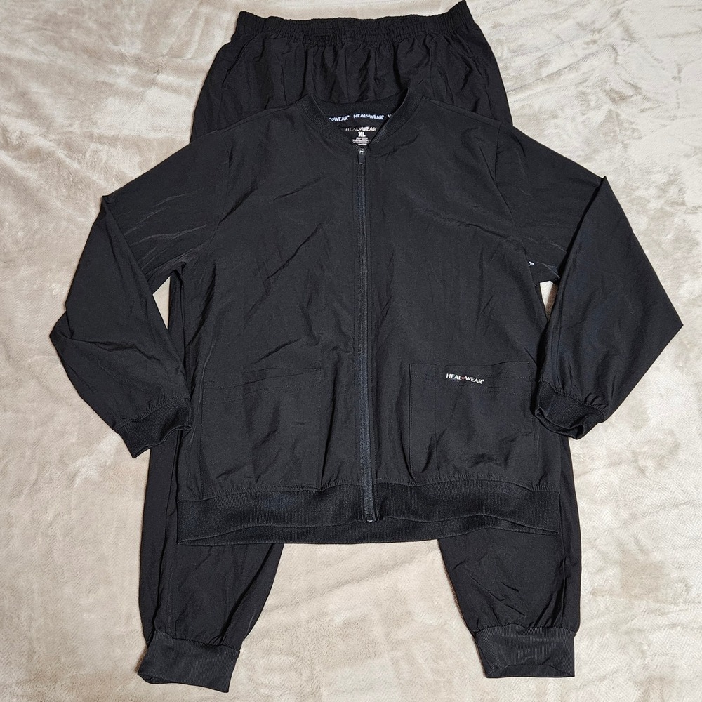 Healwear & 4Flex Women Scrub Jacket Set Black XL Jogger Pants